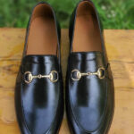 Black Shearling Leather Formal Loafer Style