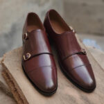 Burgundy Genuine Leather Formal Double Monk Style