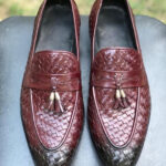 Burgundy Leather tassel Loafer Formal Style